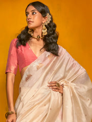 Attractive Beige Zari Weaving Silk Festival Wear Saree With Blouse