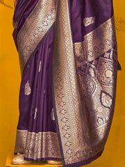 Beautiful Purple Zari Weaving Silk Wedding Wear Saree With Blouse