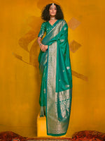 Enchanting Teal Green Zari Weaving Silk Festival Wear Saree With Blouse