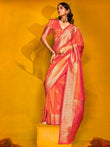 Bewitching Orange Zari Weaving Silk Festival Wear Saree With Blouse