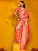Bewitching Orange Zari Weaving Silk Festival Wear Saree With Blouse