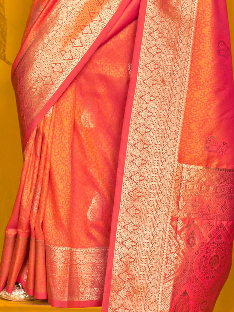 Bewitching Orange Zari Weaving Silk Festival Wear Saree With Blouse
