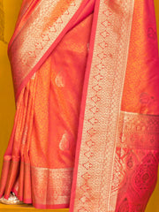Bewitching Orange Zari Weaving Silk Festival Wear Saree With Blouse