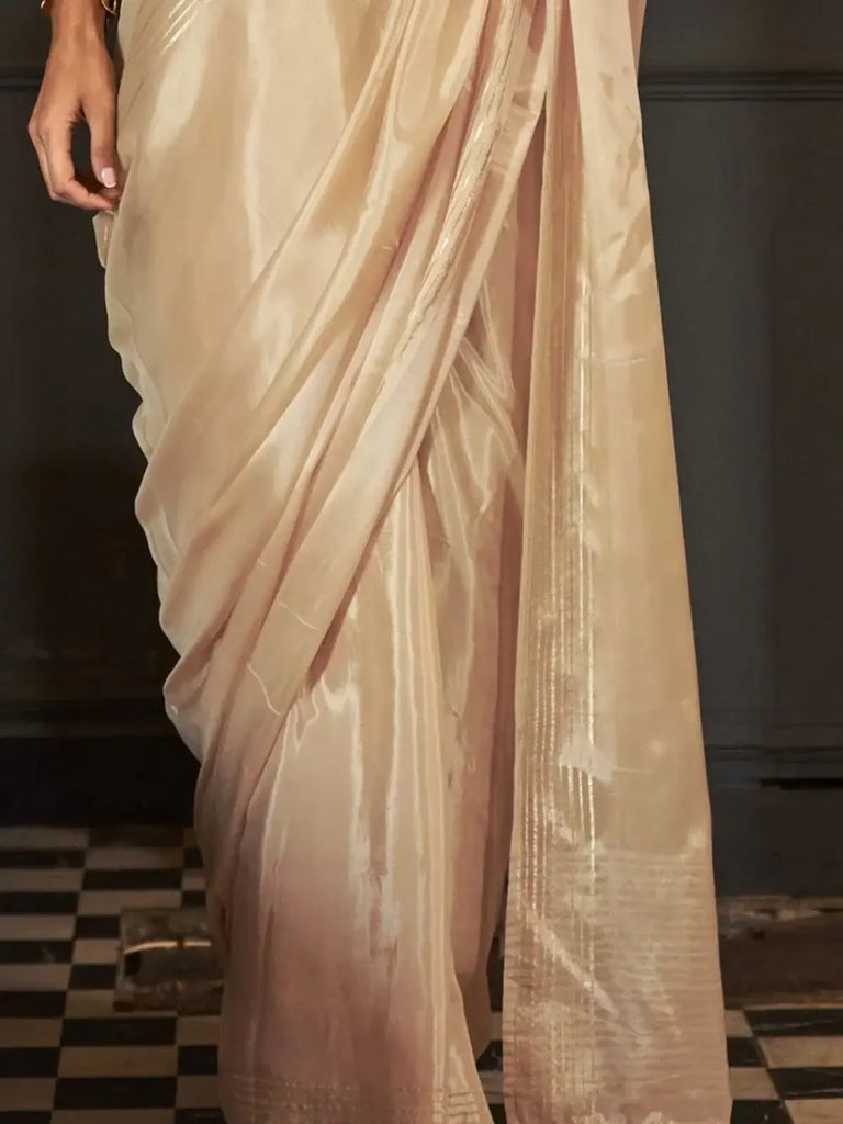 Fascinating Cream Weaving Silk Traditional Saree With Blouse