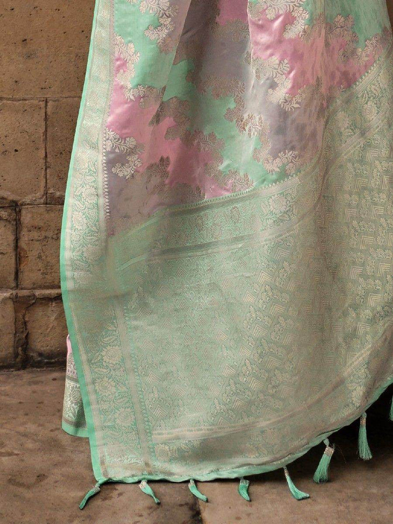 Fantastic Multi-Color Zari Weaving Satin Festival Wear Saree With Blouse