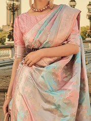 Fascinating Multi-Color Zari Weaving Satin Event Wear Saree With Blouse