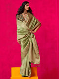 Bewitching Olive Green Zari Weaving Pure Silk Mehendi Wear Saree