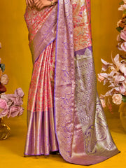 Fantastical Pink Zari Weaving Silk Festival Wear Saree With Blouse