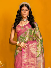 Wonderful Light Green Zari Weaving Silk Traditional Saree With Blouse