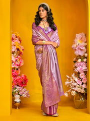 Excellent Lavender Zari Weaving Silk Festival Wear Saree With Blouse