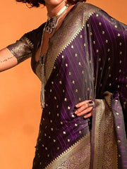 Attractive Wine Zari Woven Satin Festival Wear Saree With Blouse