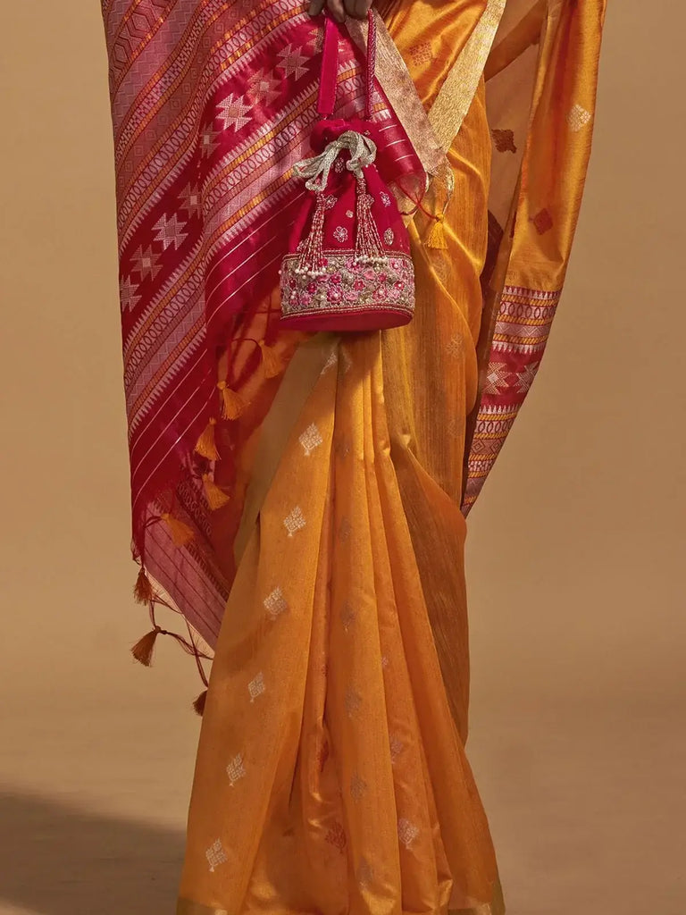 Captivating Yellow Weaving Silk Haldi Wear Saree With Blouse