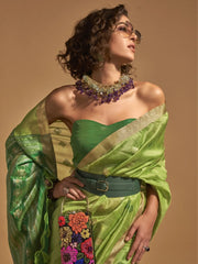 Bewitching Green Weaving Silk Mehendi Wear Saree With Blouse
