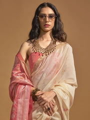 Attractive Beige Weaving Silk Festival Wear Saree With Blouse