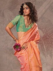 Captivating Orange Zari Weaving Silk Event Wear Saree With Blouse