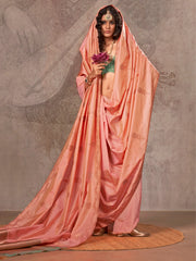 Captivating Orange Zari Weaving Silk Event Wear Saree With Blouse