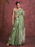 Mesmerizing Olive Green Zari Weaving Silk Banarasi Saree With Blouse