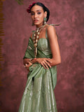 Mesmerizing Olive Green Zari Weaving Silk Banarasi Saree With Blouse