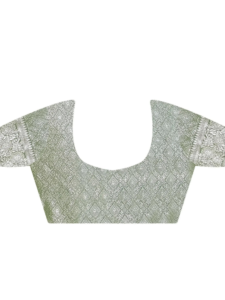 Mesmerizing Olive Green Zari Weaving Silk Banarasi Saree With Blouse