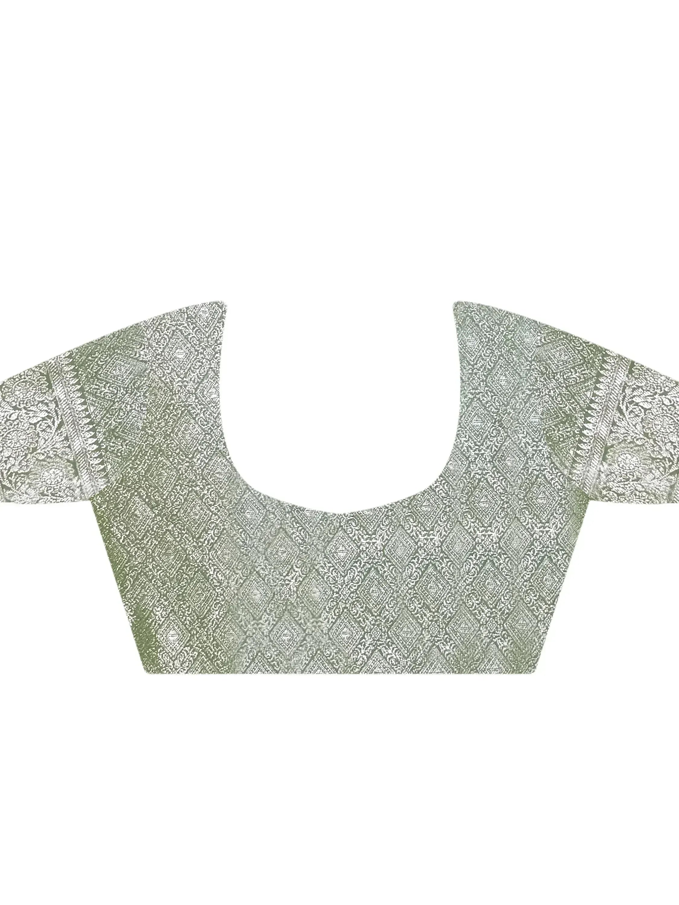 Green printed ethnic blouse with intricate patterns and flared sleeves, perfect for saree or lehenga