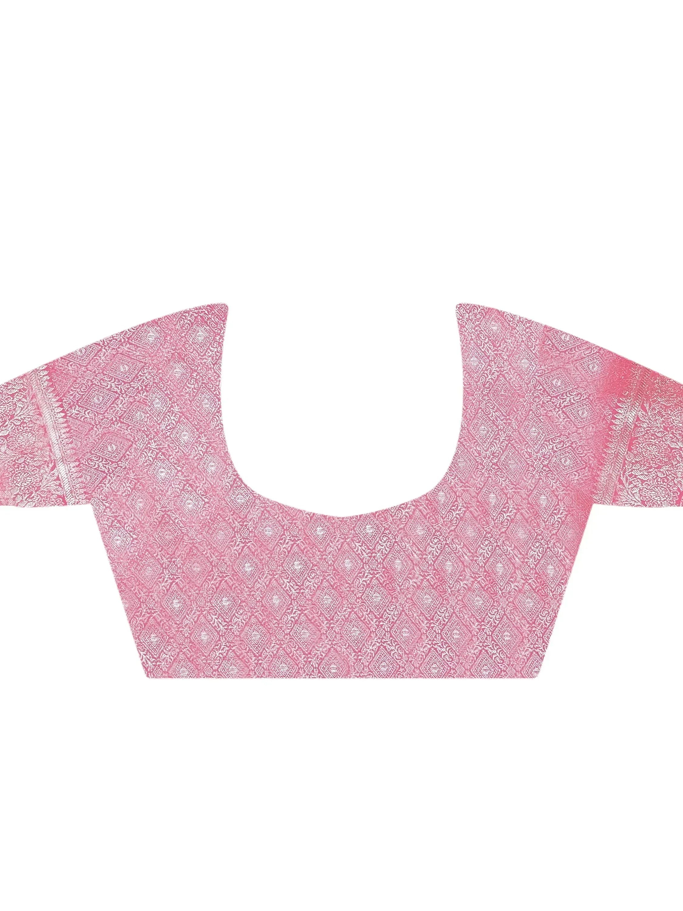 Pink ethnic blouse with intricate white pattern, perfect for lehenga choli or saree