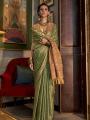 Surprising Green Color Weaving Silk Festival Wear Saree With Blouse