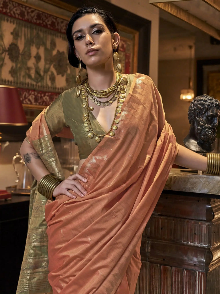 Incredible Orange Color Weaving Silk Event Wear Saree With Blouse