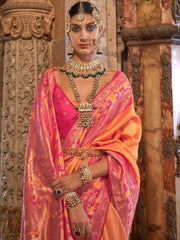 Captivating Orange Zari Weaving Silk Traditional Saree With Blouse