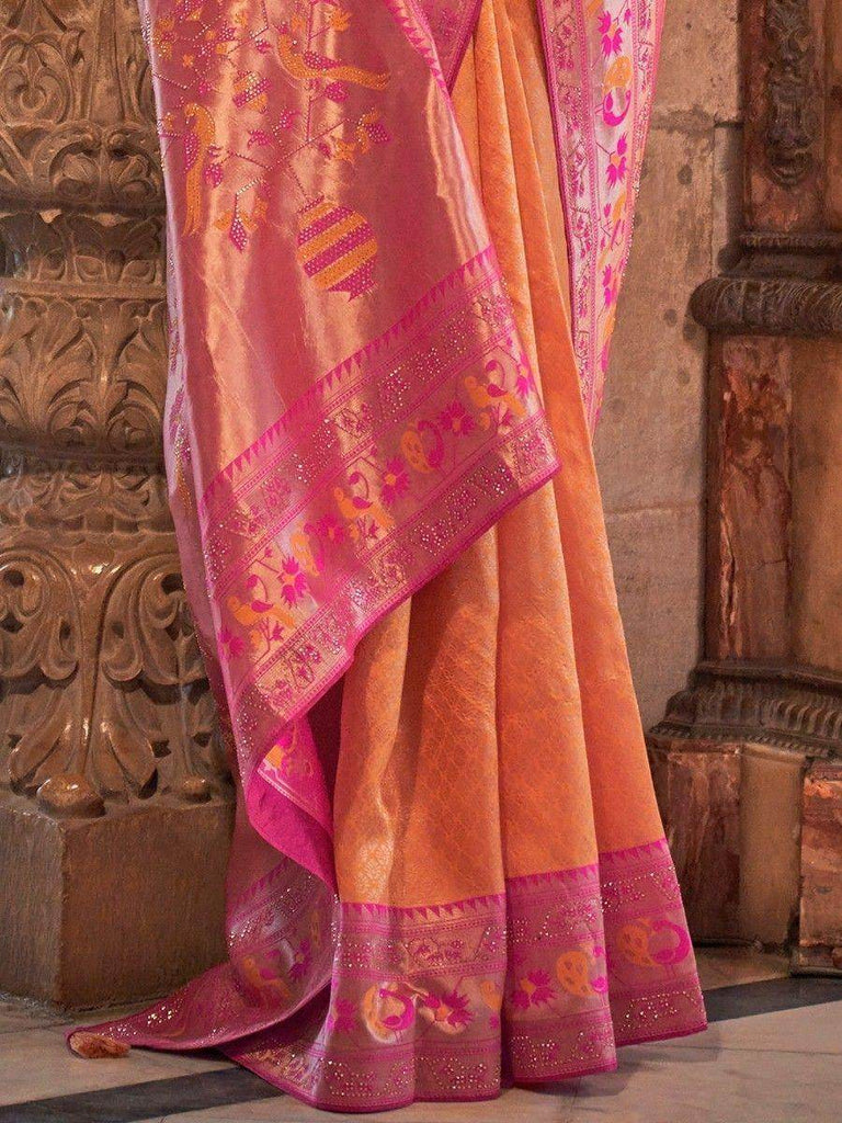 Captivating Orange Zari Weaving Silk Traditional Saree With Blouse