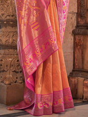 Captivating Orange Zari Weaving Silk Traditional Saree With Blouse