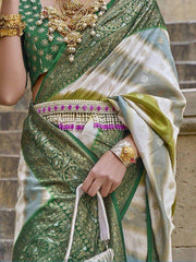 Glamorous Green Zari Weaving Silk Traditional Saree With Blouse