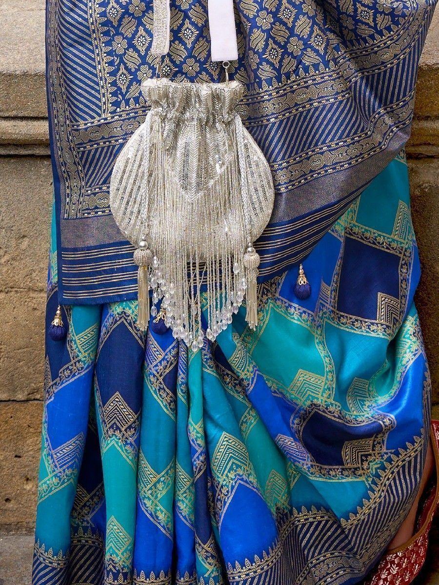 Attractive Sky Blue Zari Weaving Wedding Wear Saree With Blouse