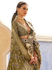 Awesome Green Digital Printed Silk Traditional Saree With Blouse