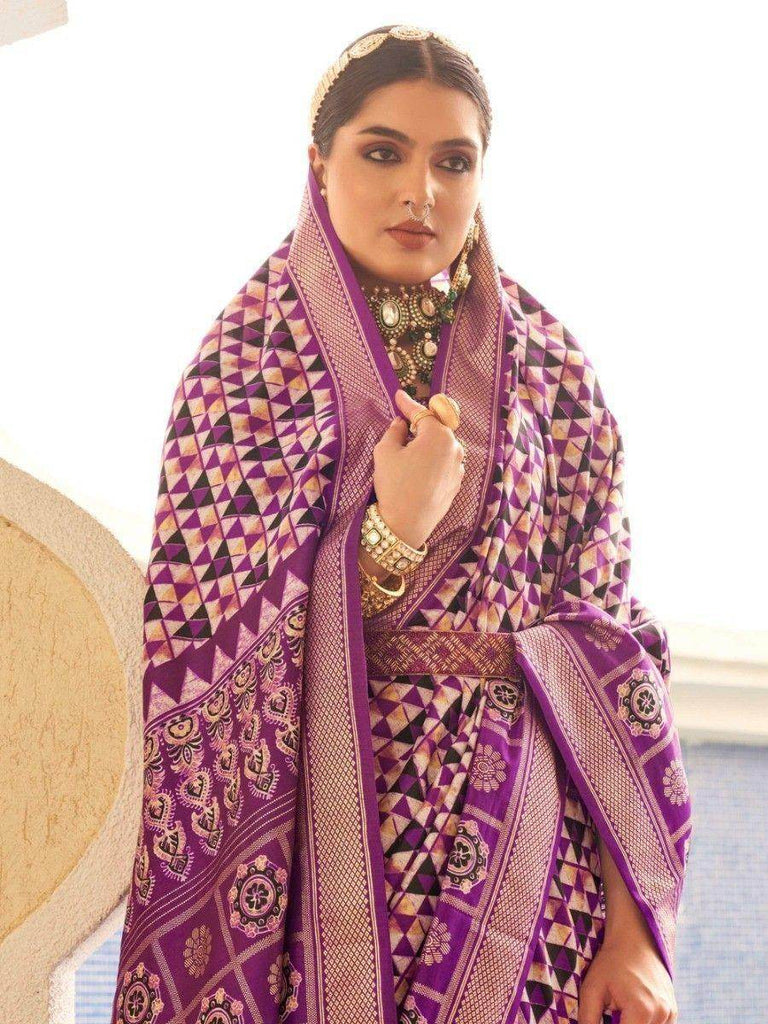 Gorgeous Purple Digital Printed Silk Traditional Saree With Blouse