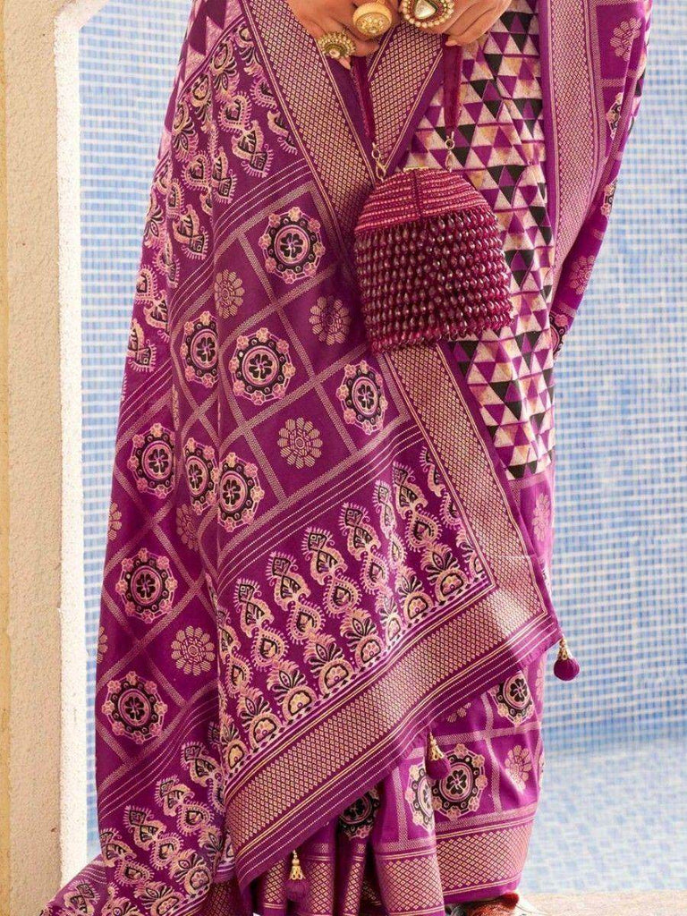 Gorgeous Purple Digital Printed Silk Traditional Saree With Blouse