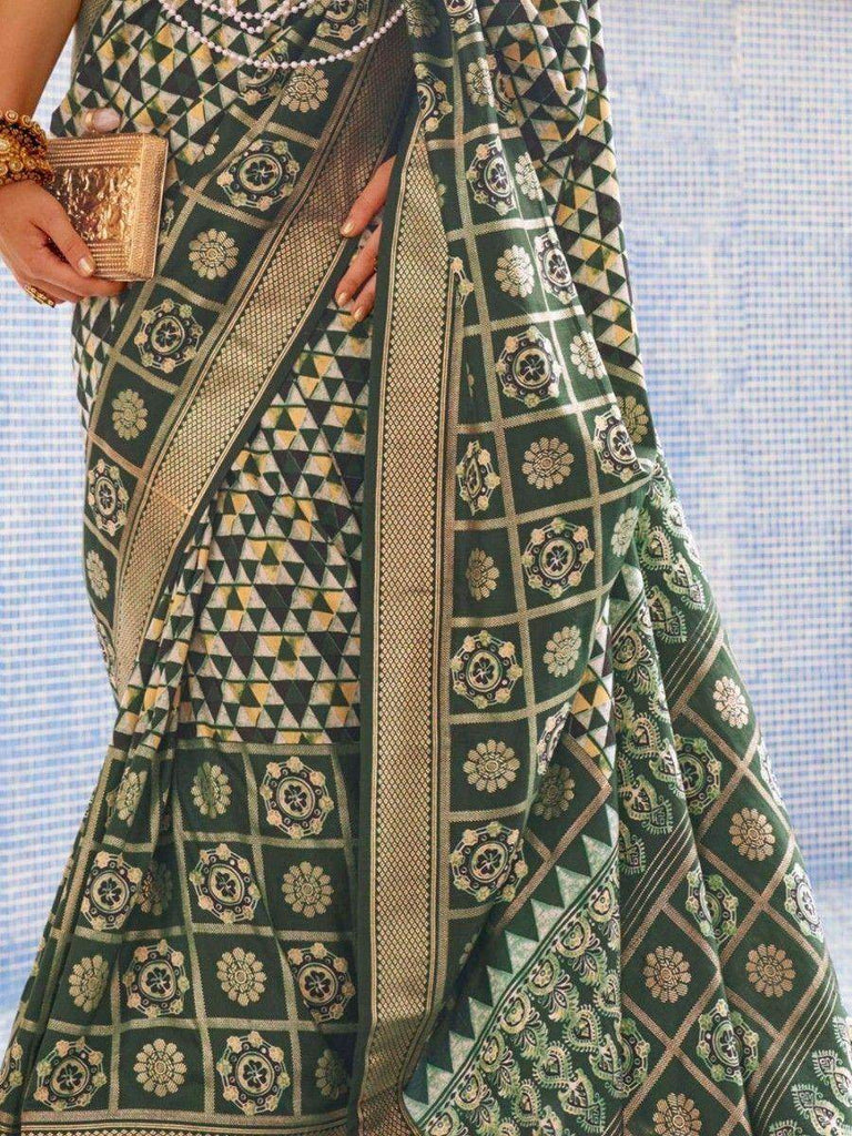 Captivating Green Digital Printed Silk Function Wear Saree With Blouse