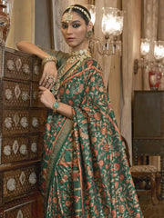Tantalizing Green Printed Patola Silk Festival Wear Saree With Blouse