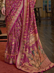 Fascinating Pink Printed Patola Silk Traditional Saree With Blouse