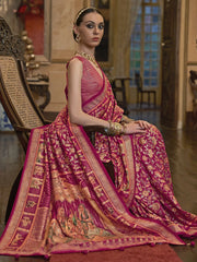 Fascinating Pink Printed Patola Silk Traditional Saree With Blouse