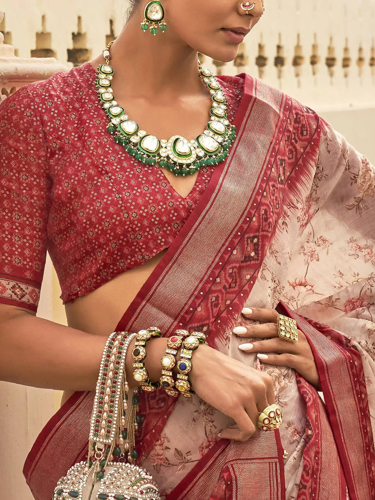 Lovely Grey Floral Printed Chiffon Festival Wear Saree With Blouse