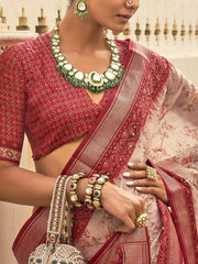 Lovely Grey Floral Printed Chiffon Festival Wear Saree With Blouse