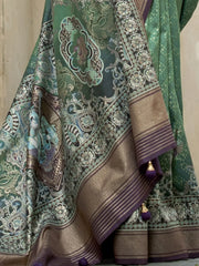 Marvelous Teal Green Digital Print Silk Event Wear Saree With Blouse