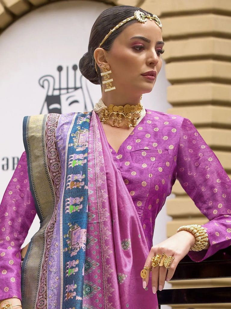 Charming Pink Digital Printed Silk Event Wear Saree With Blouse