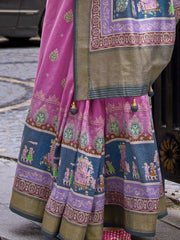 Charming Pink Digital Printed Silk Event Wear Saree With Blouse