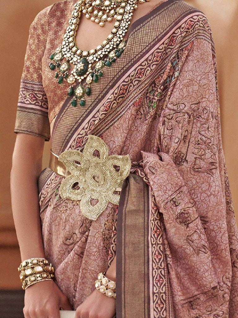 Beautiful Pink Digital Printed Silk Festival Wear Saree With Blouse