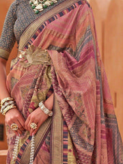 Precious Multi-Color Digital Printed Silk Festival Wear Saree With Blouse