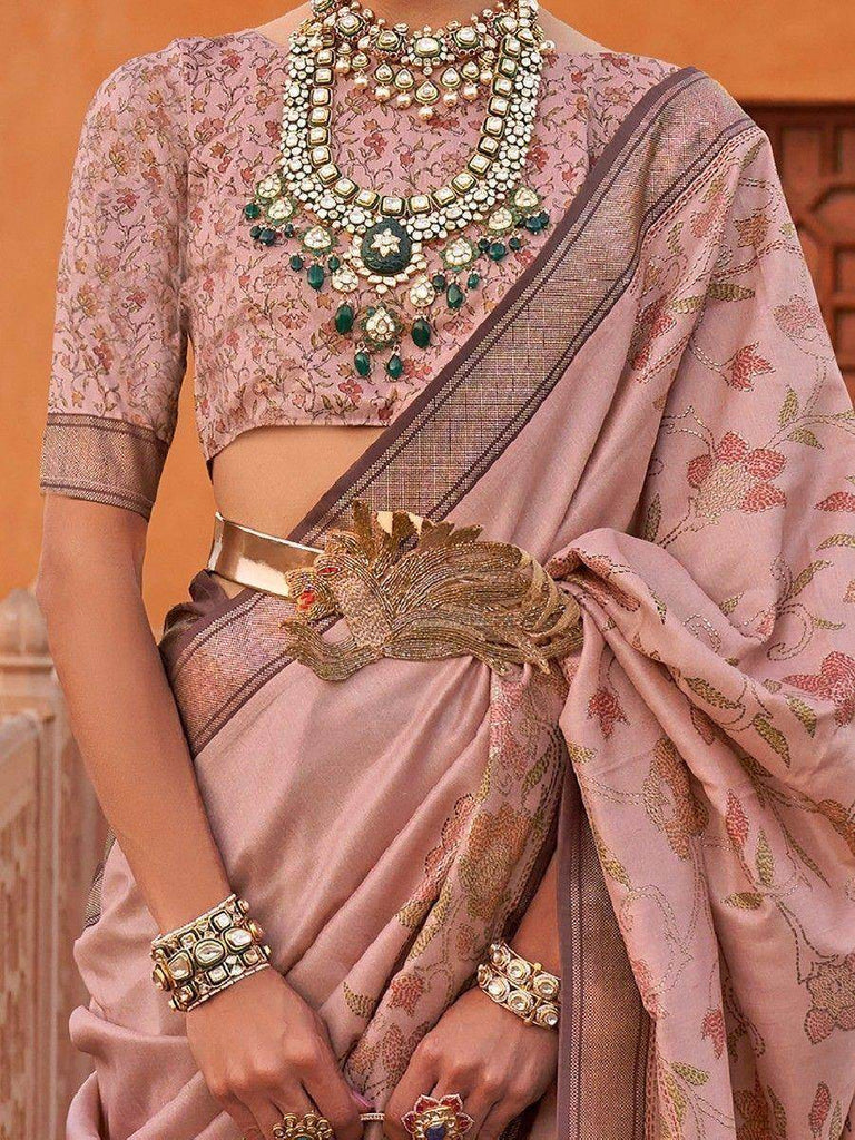 Astonishing Baby Pink Digital Printed Silk Saree With Blouse