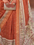 Awesome Orange Digital Printed Silk Reception Wear Saree With Blouse