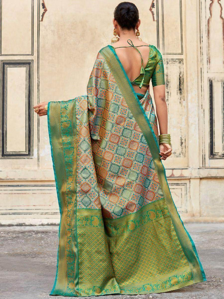 Beautiful Sage Green Zari Weaving Silk Wedding Wear Saree With Blouse