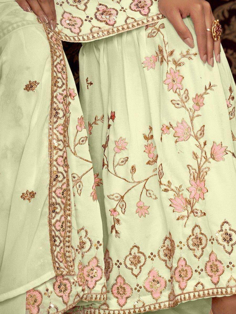 Charming Pista Green Sequins Georgette Reception Wear Sharara Suit